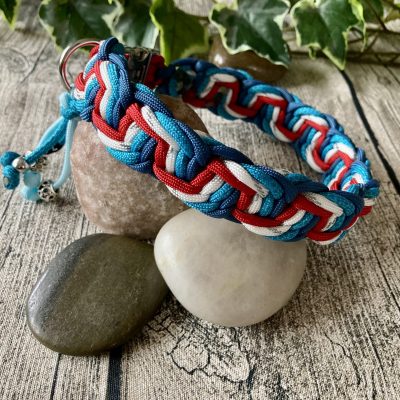 Hundehalsband aus handgeflochtenem Paracord in Farbkombi MeltingIce
